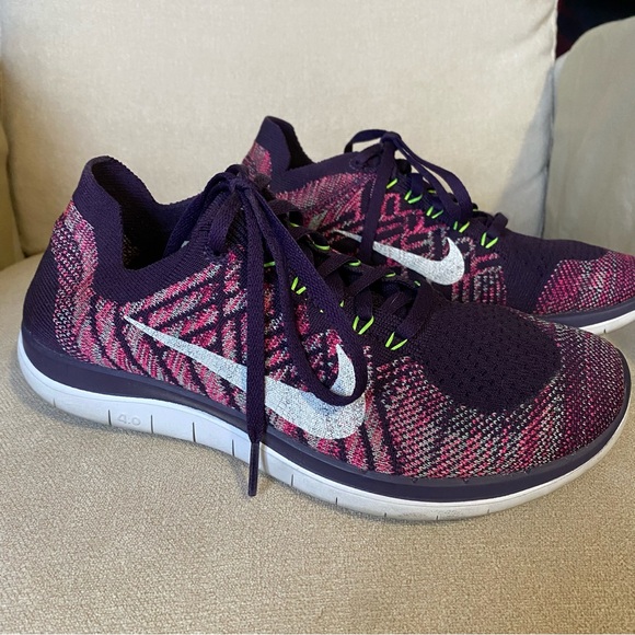 Nike Free 4.0 Flyknit Women’s Athletic Sneaker, Running Shoe, Sz 7.5 Purple Pink - Picture 2 of 8